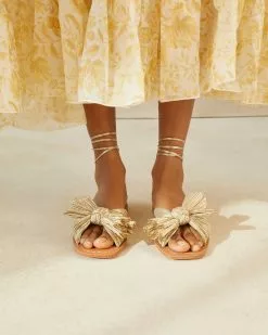Loeffler Randall Peony Gold Pleated Bow Slide