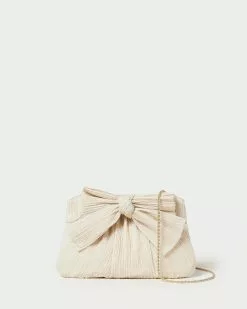 Loeffler Randall Rayne Cream Sparkle Bow Clutch Pleats