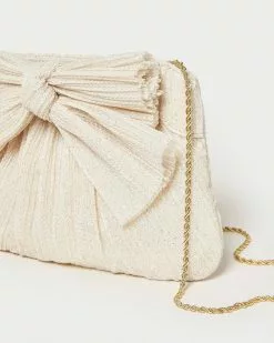 Loeffler Randall Rayne Cream Sparkle Bow Clutch Pleats