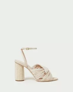 Loeffler Randall Reed Cream Sparkle Pleated Twist Heel Pleats