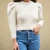 Loeffler Randall Rhett Cable Puff Sleeve Sweater