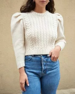 Loeffler Randall Rhett Cable Puff Sleeve Sweater