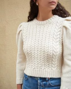 Loeffler Randall Rhett Cable Puff Sleeve Sweater