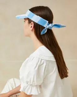 Loeffler Randall Rhonda Blue Gingham Bow Visor