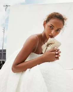 Loeffler Randall Rochelle Platinum Mini Bow Clutch Pleats