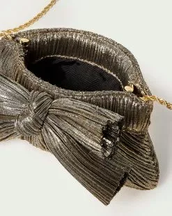 Loeffler Randall Rochelle Gold Mini Bow Clutch Pleats