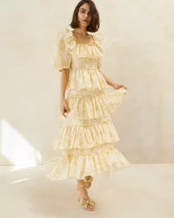 Loeffler Randall Rosalie Cream Floral Tiered Dress New Arrivals