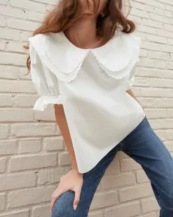 Loeffler Randall Sale Lisette White Scallop Collar Blouse