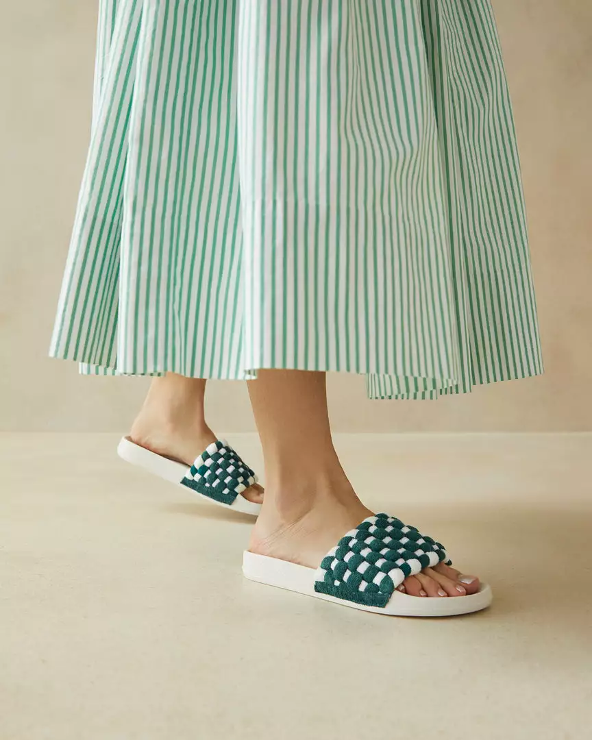Loeffler Randall Sonnie Green/Cream Woven Sandal 7 Loeffler Randall Sonnie Green/Cream Woven Sandal