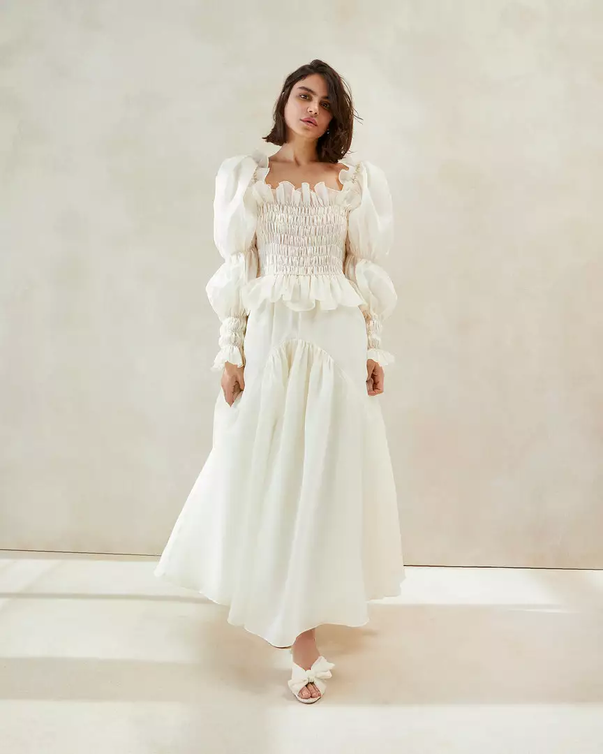 Loeffler Randall Suzette Cream Smocked Organza Dress 3 Loeffler Randall Suzette Cream Smocked Organza Dress