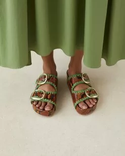 Loeffler Randall Theo Brown/Emerald Footbed Sandal New Arrivals