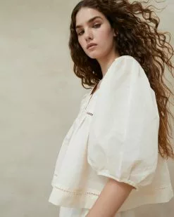 Loeffler Randall New Arrivals Yolanda White Short-Sleeved Blouse